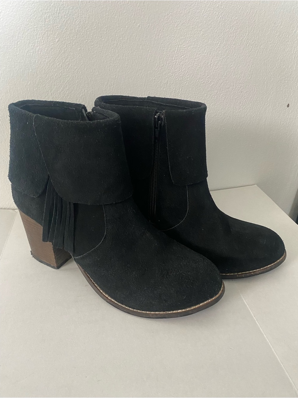 Coconuts by Matisse Black Suede Fringe Fold-Over Ankle Booties